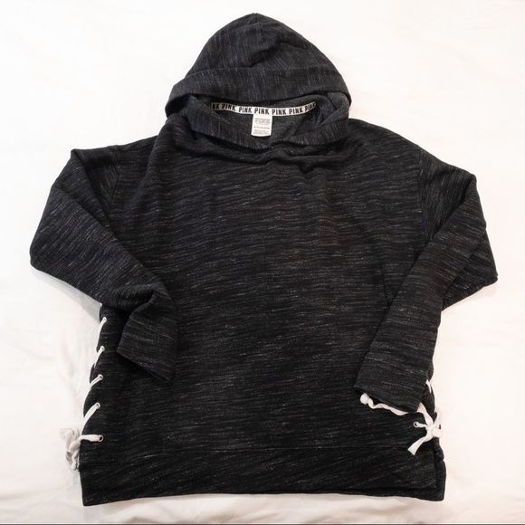 PINK Victoria's Secret Charcoal Grey Lace Up Side Hoodie - Size XSmall - Picture 7 of 10